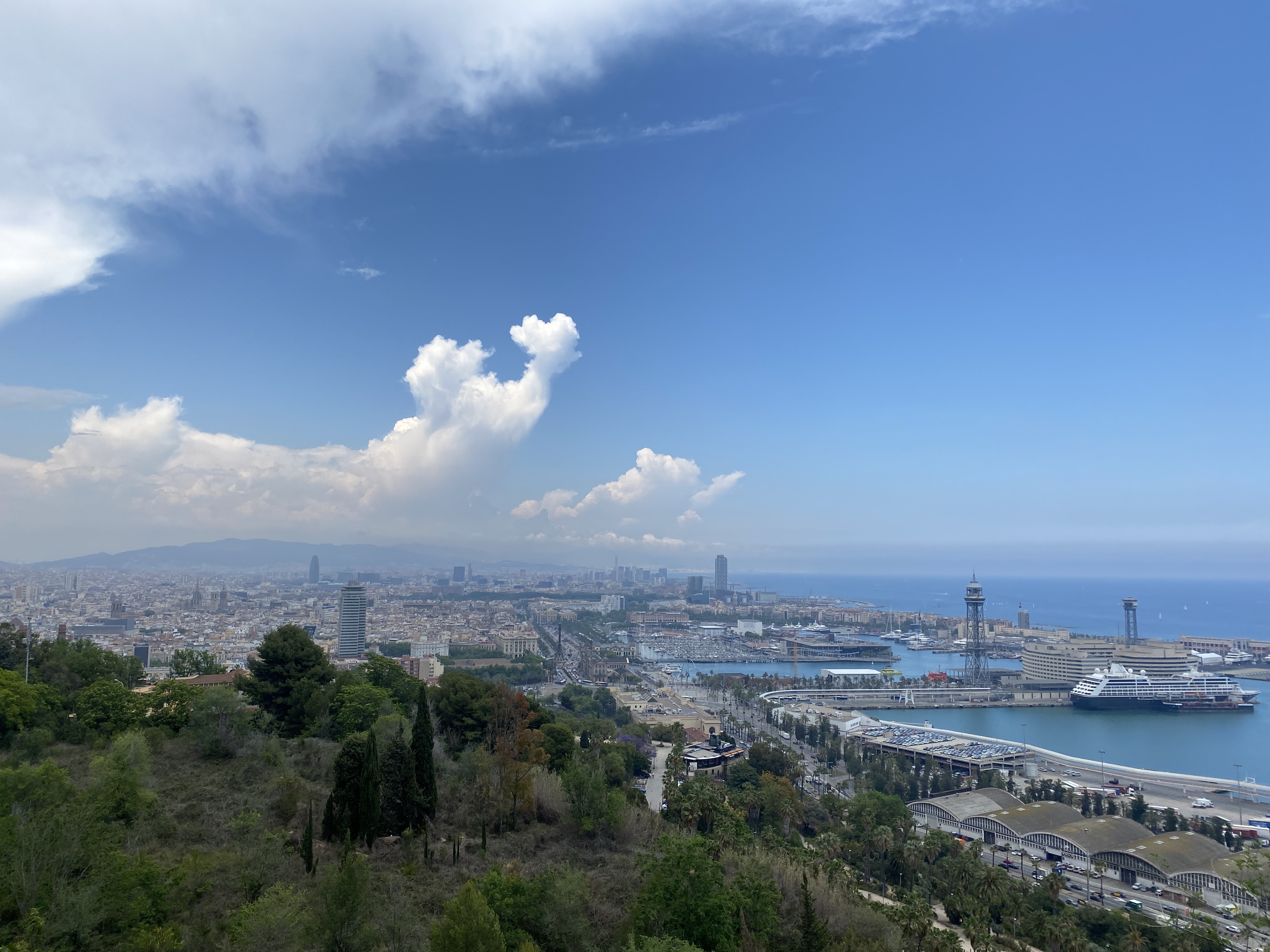 A cityscape view of Barcelona and the Sea