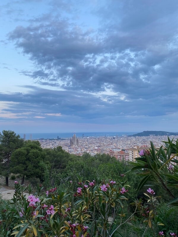 A view of Barcelona in the distance as the day ends.