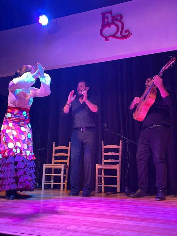 Flamenco dancers and artists on stage