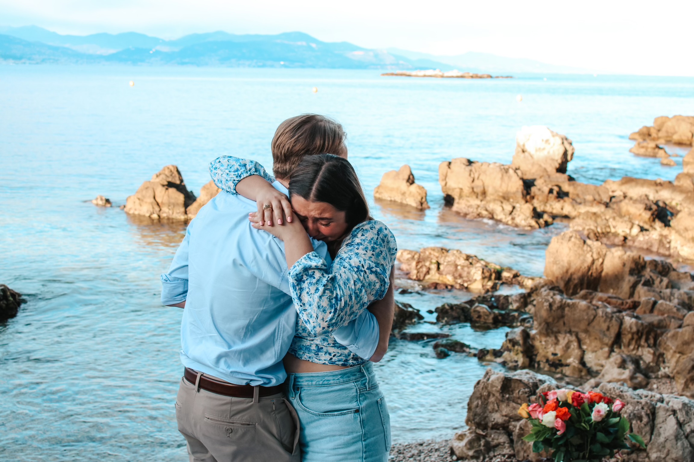 Couple hugging post-proposal