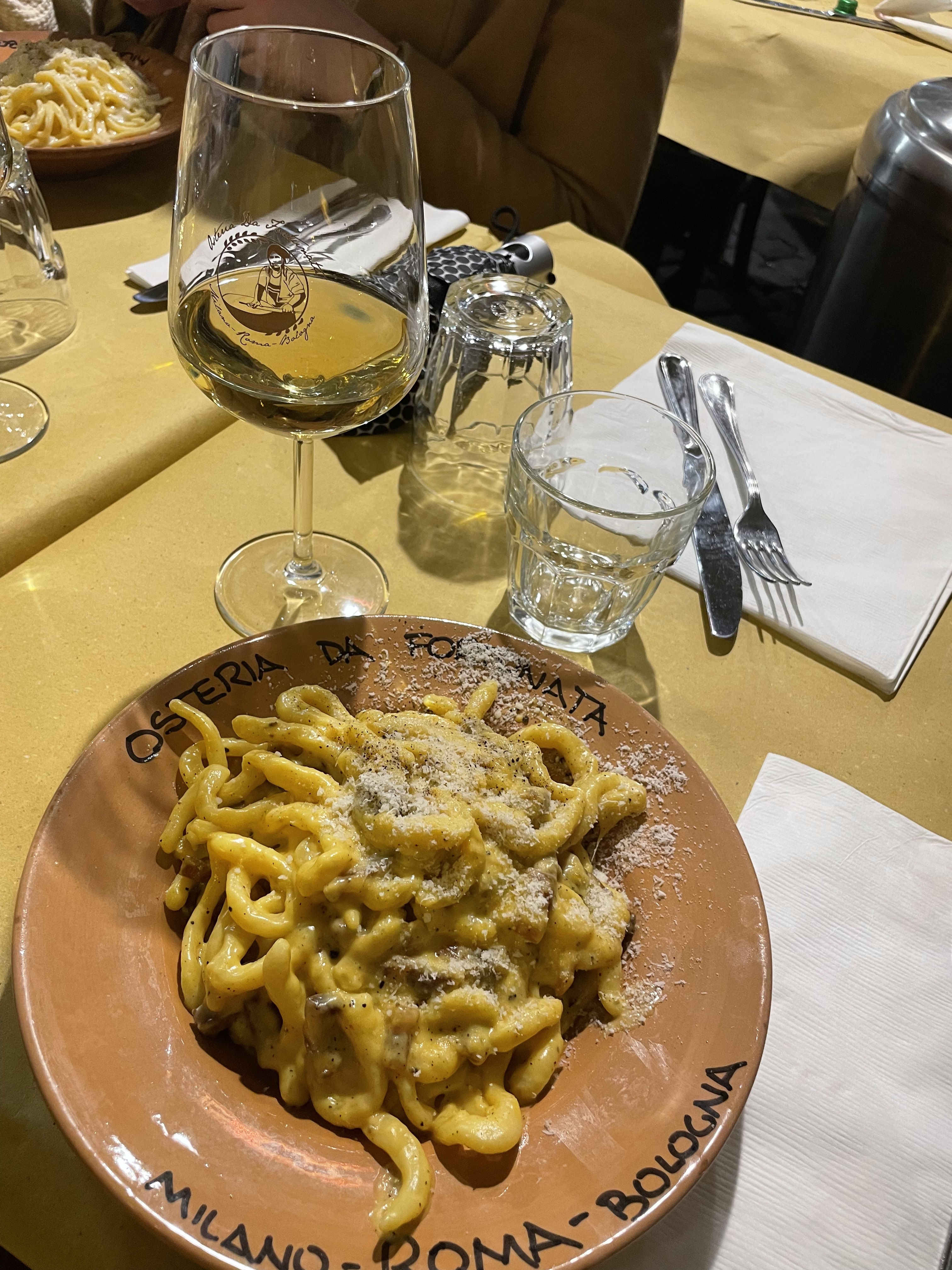 Bowl of Italian carbonara pasta