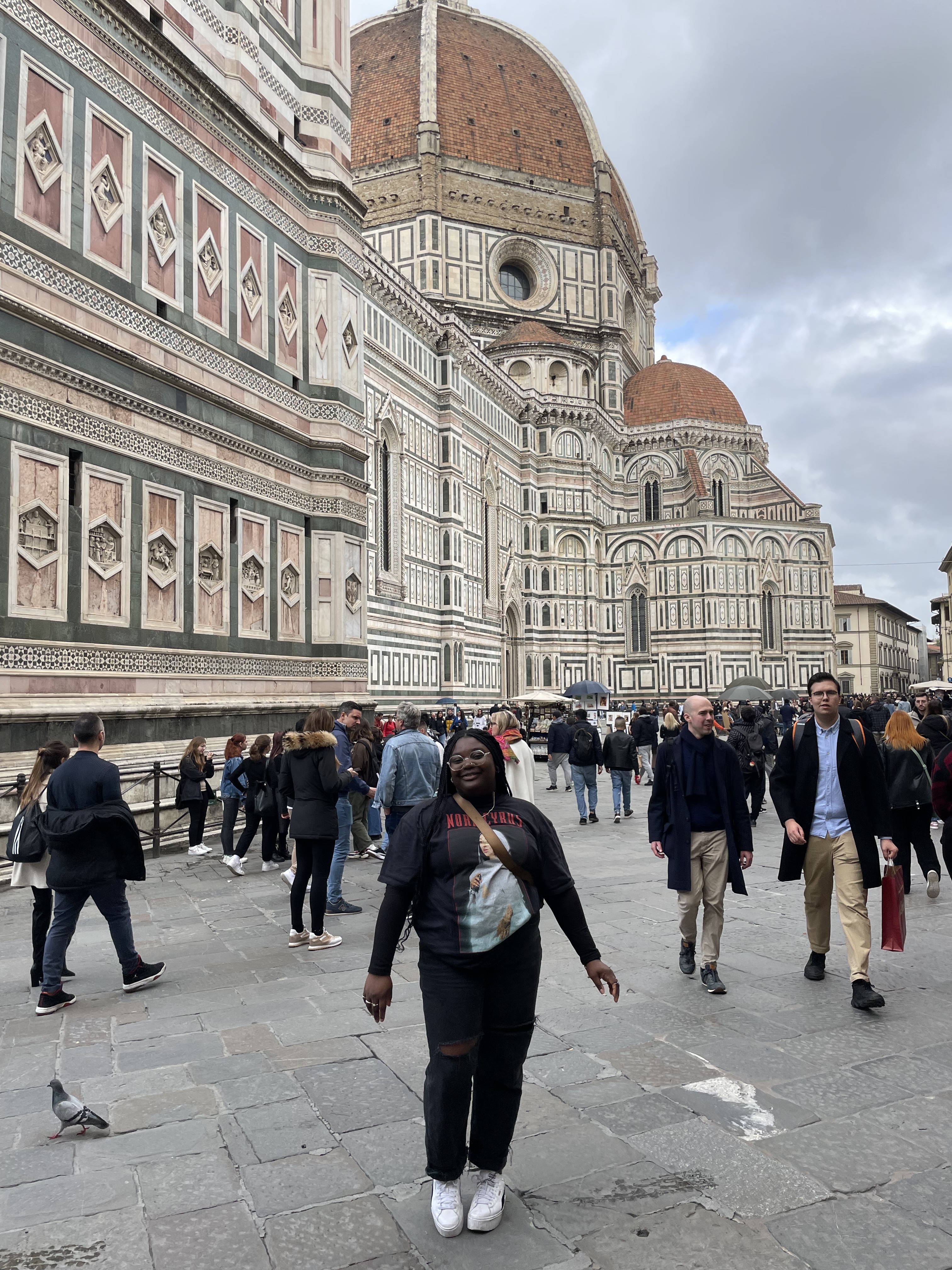 Student posing in front of Duomo in Florence