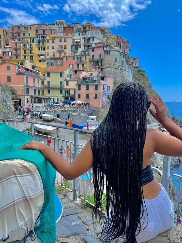 Student admiring Cinque Terre view