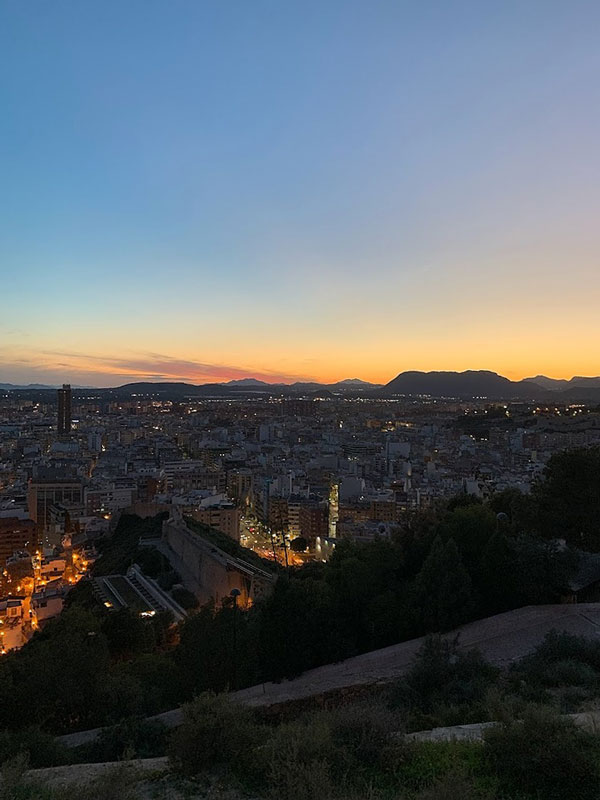 Breathtaking view from atop a castle at dusk