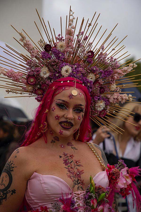 The Pink Goddess in Jardin des Tuileries at Paris Fashion Week 2022