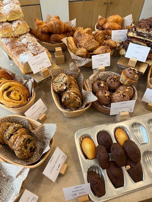 bakery window filled with treats