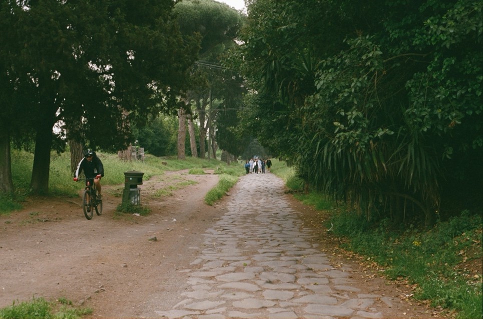 Ancient roman road with potholes