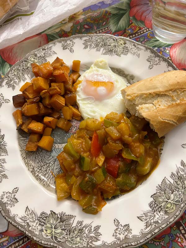 Eggs and sweet potatoes on a plate